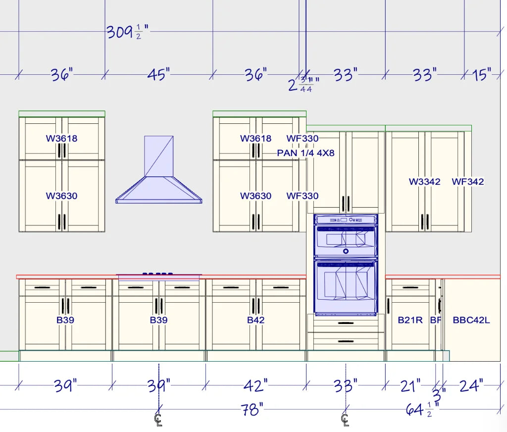 Free kitchen design layout drawn by an RTA designer